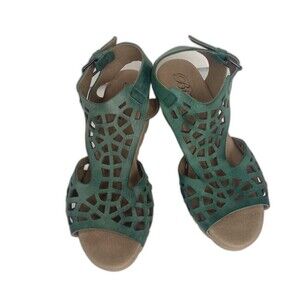 BIZA Shoes Women's 8.5 EU39 Sage Leather High Ankle Strap Buckle Wedge Portugual